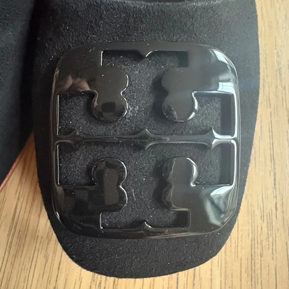 $258 NWB TORY BURCH Georgia Blk Suede Leather‎ Square Toe Ballet Flats SZ 5.5